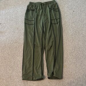 Women’s olive Green  wide leg Joggers with Black Accents